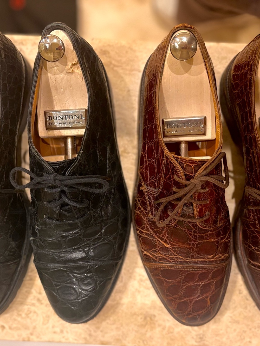 Polo by Ralph Lauren Men's Dark Brown Croc-Embossed Leather Oxfords